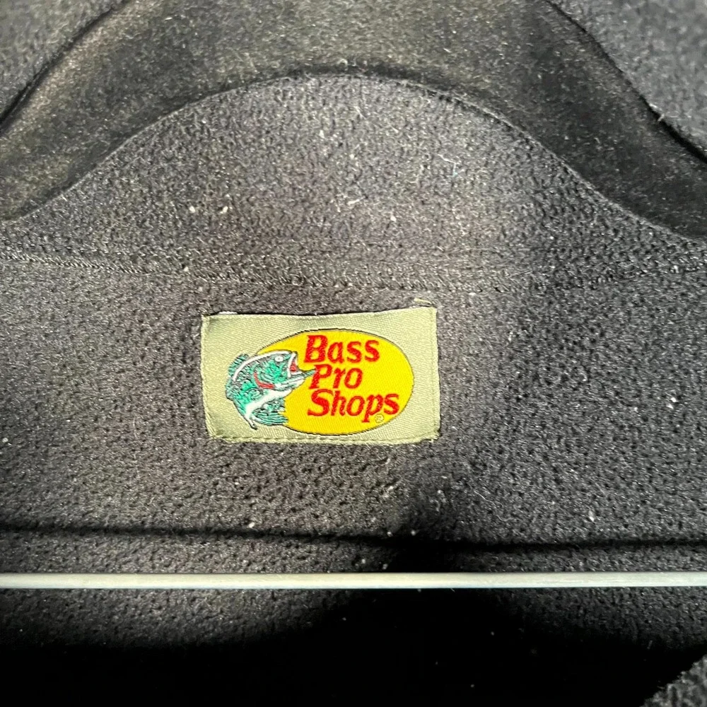 Bass Pro Shops Fleece Jacket Mens Medium Black Logo‎ Mock Neck Outdoor Zip Up